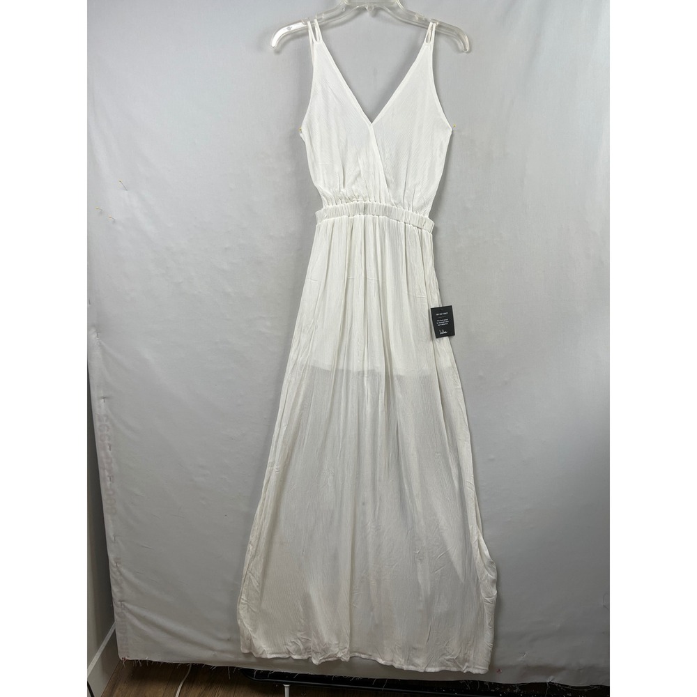 Lulus Maxi Dress Women XS White New Surplice Open Back Crisscross Straps Rayon